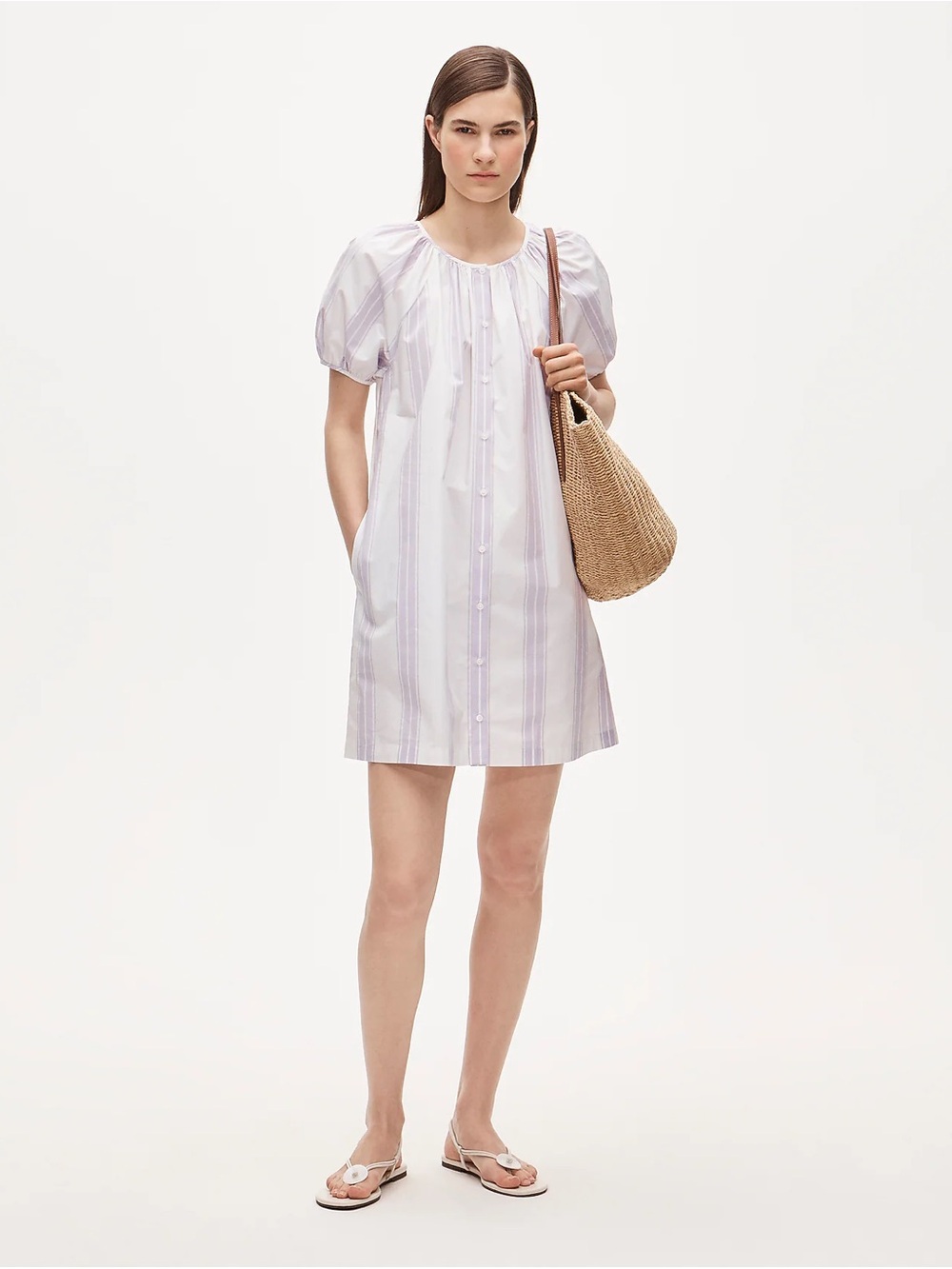 Jcrew Puff-sleeve popover dress in stripe